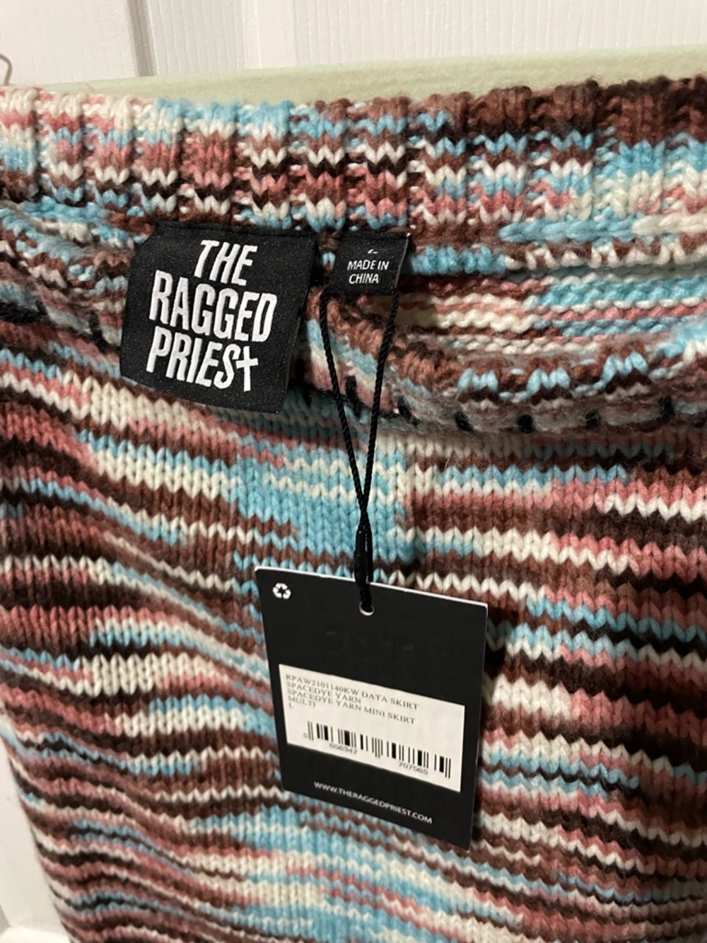 The Ragged Priest Striped Knit Mini Skirt in Brown, Blue & Pink - Picture 3 of 4